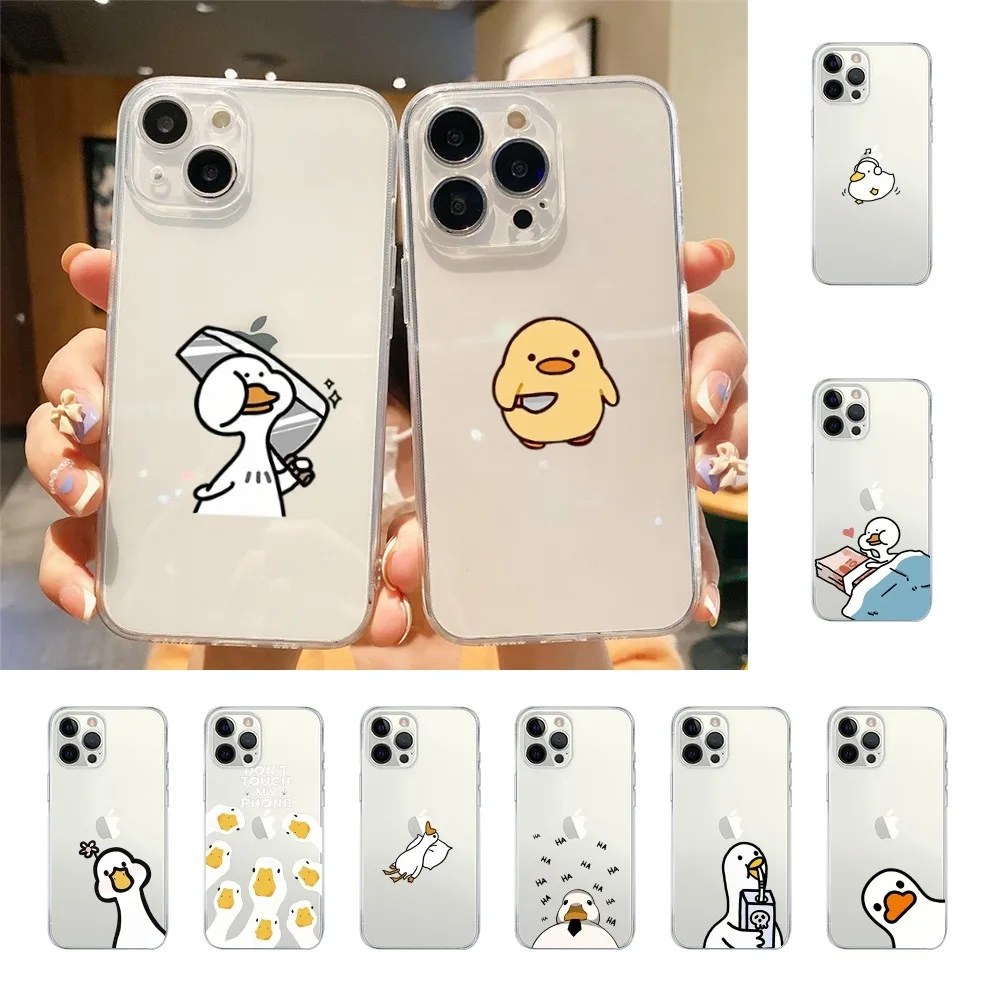 Cute Cartoon Duck Phone Case For Iphone 15 11 13 14 Pro Max 7 8 Plus X Xr Xs Max Se2020 12mini Transparent Cover