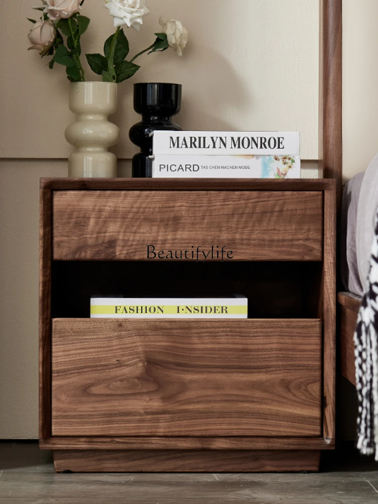 North American black walnut bedside table modern simple all solid wood with pumping locker