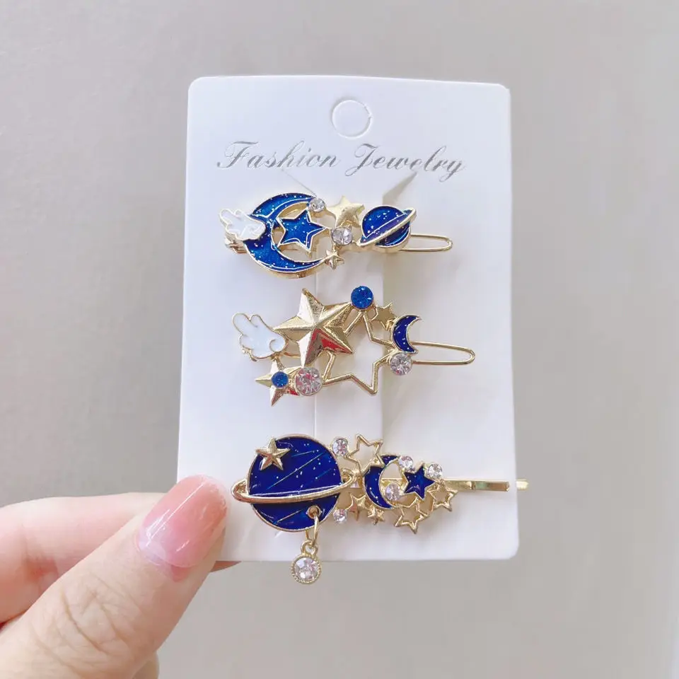 Japanese aesthetic fantasy star hairpin cat hairpin moon star clip cute girl hair clip