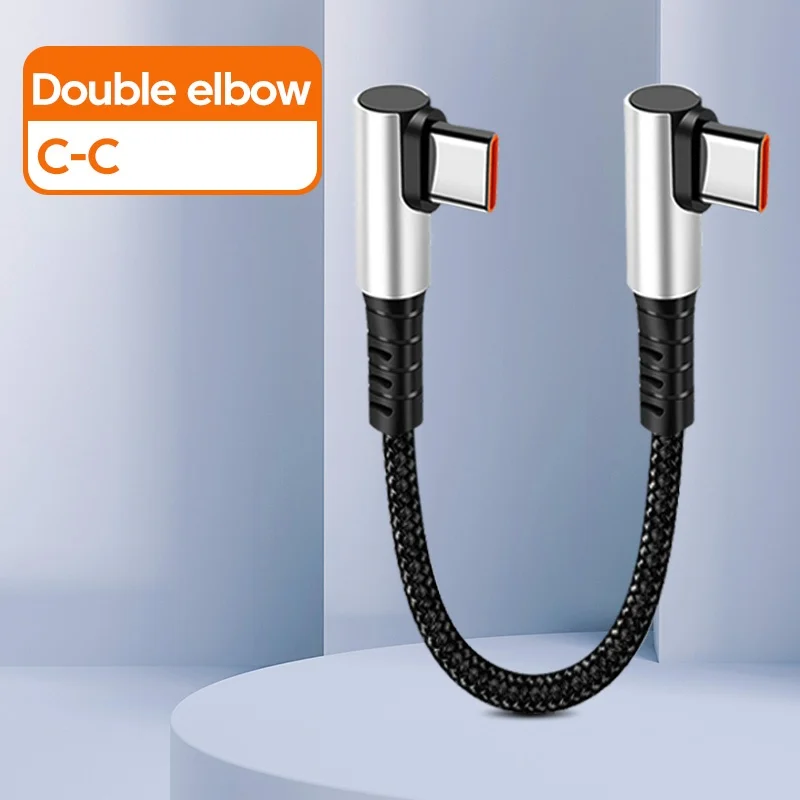 6A 0,25 0,5M korte kabel 90 graden elleboog USB A Type C naar Type C-kabel Snel opladen datakabel Power Bank-draad voor iPhone 15 IPad