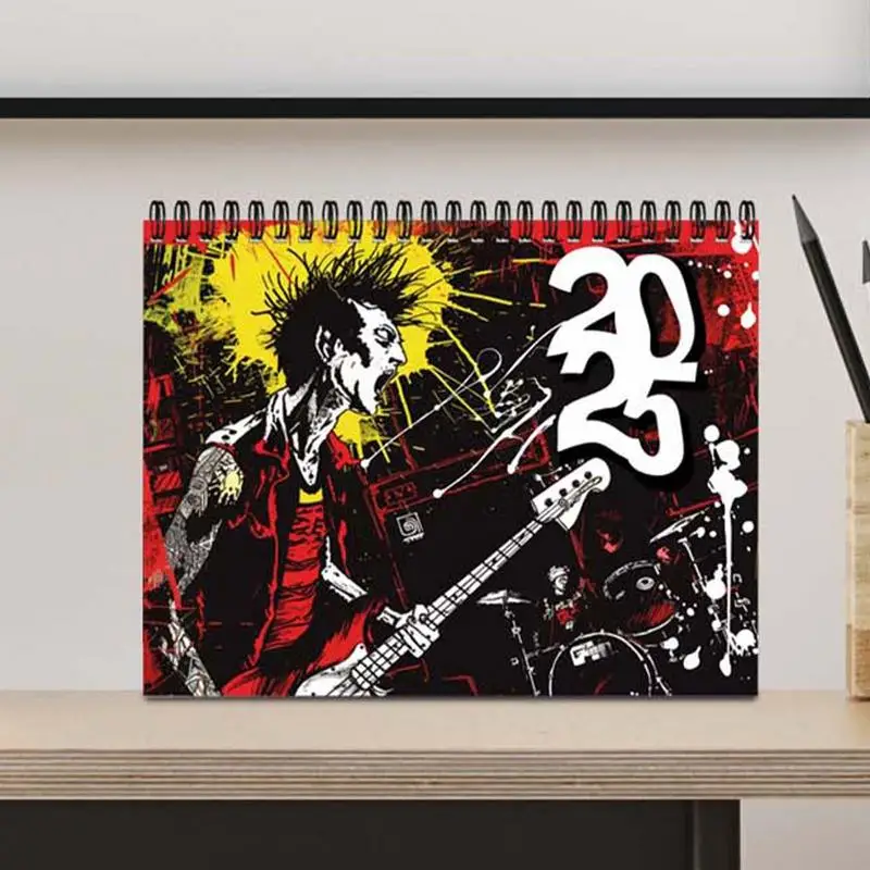 Calendrier d'art de style punk pour la maison, calendrier de 12 mois, style rock, licence familiale, 03, Evaluation 2025, mur, 2025