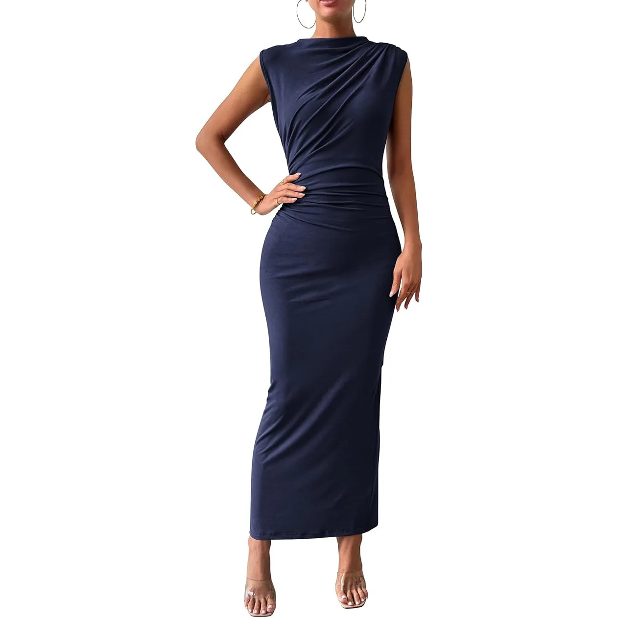 Frauen Plus Größe Elegante Geraffte, Figurbetontes Kleid Euro Sexy Ärmellose Schichtung Stretchy Mantel Innere Party Outfit Mode Grundlegende Kleid – Detail 3