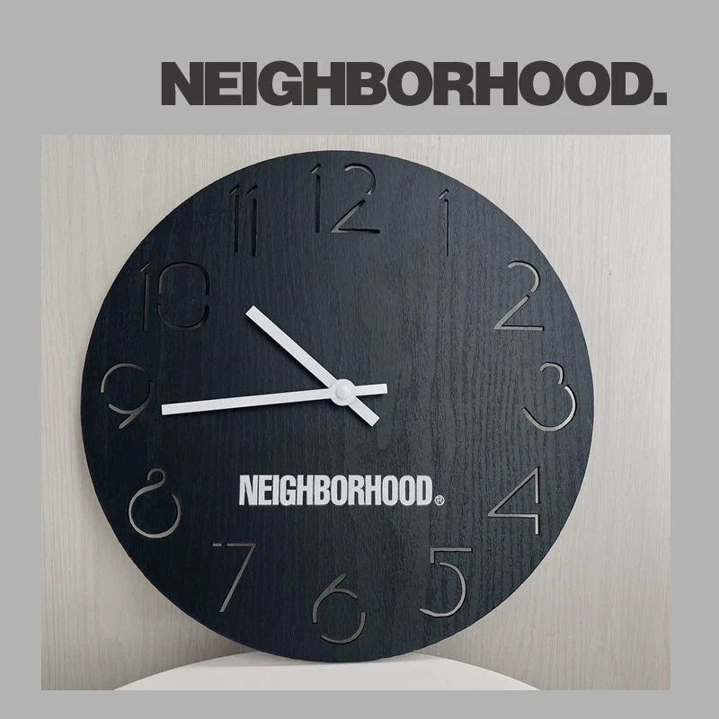 

Nbhd black wind clock solid wood trend personality living room decoration wall clock mute round clock