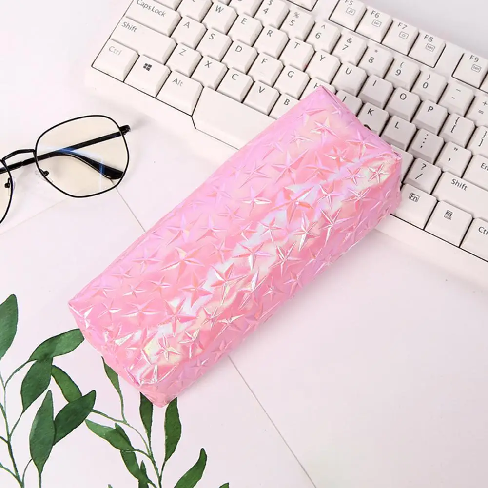 Pencil Bag with Zipper Large Capacity Wear Resistant Exquisite Pattern Bright Colored Pen Pouch Stationery Container