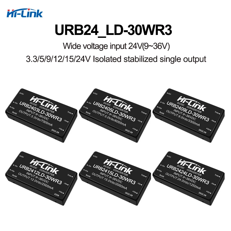 Hi-Link 30W ± 3,3V/5V/9V/12V/15V/24V Saída dupla 9-36Vdc URA2415LD-30WR3 URB2405LD-30WR3 URB2412LD-30WR3 Módulo de fonte de alimentação DC