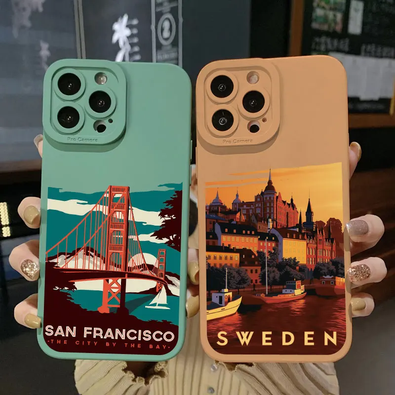 World Famous Historical Landmark Painting Phone Case for iphone 14 Pro Max Plus 13 12 Pro Max 11 7 8 Plus X XR XS Silicone Cover