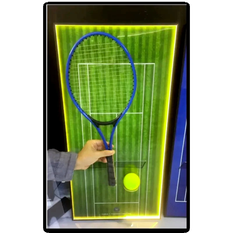 Wall Mount Aluminum Alloy Tennis Racket Storage Display Frame With Built-in LED Lights Sports Collectible Photo Frame Home Decor
