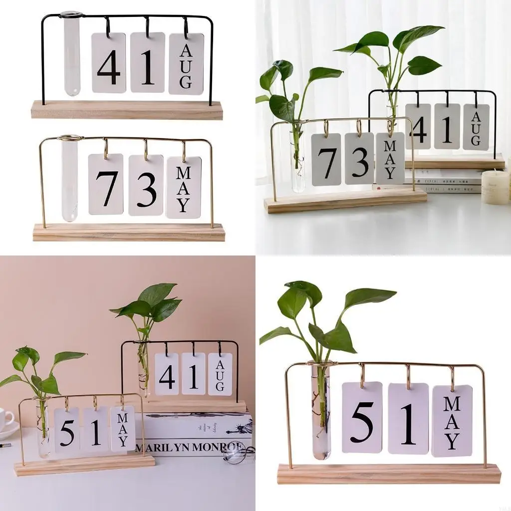 

Y5LB Personalize Calendar with Binder Dated Cards Wooden Holder for Home