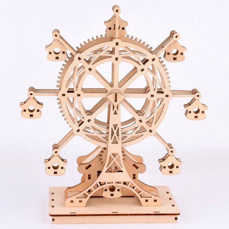 Wooden Puzzles and Assemble Wooden Toys. DIY Wind Up Music Happy Ferris Wheel Toy