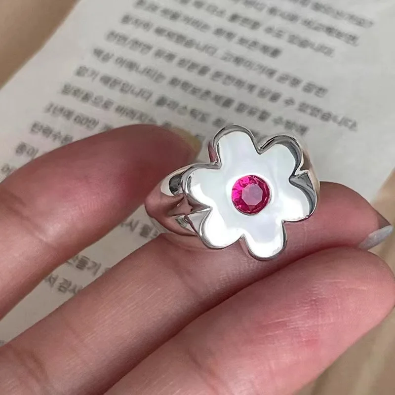 Silberfarbener Blumenring für Frauen, Geschenk, ausgehöhltes Design, Retro-Hip-Hop, vielseitiger Schmuck, Party-Geschenk, Dropship