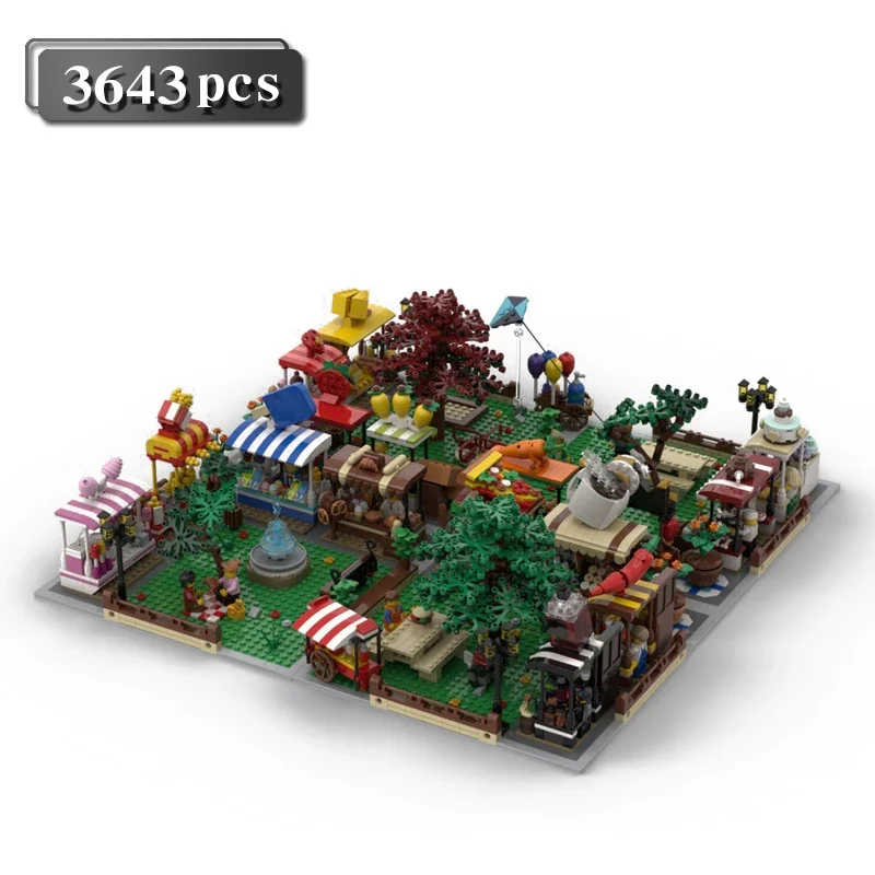 

Рынок MOC Country Fair Block Kit Киоск для покупок Рыночное место Сцена Строительство Базар Набор кирпичей Детская площадка игрушка Парк развлечений подарок