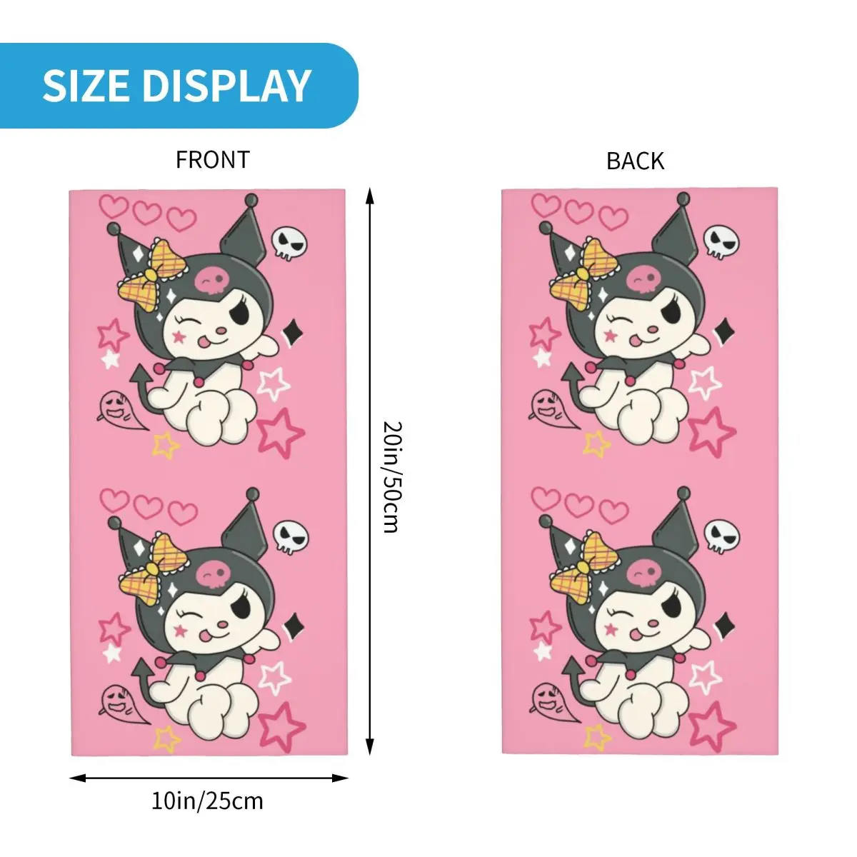 Custom Kuromi Kawaii Animes Bandana Neck Gaiter for Hiking Hunting Women Men Wrap Scarf Animation Cute Balaclava Warmer