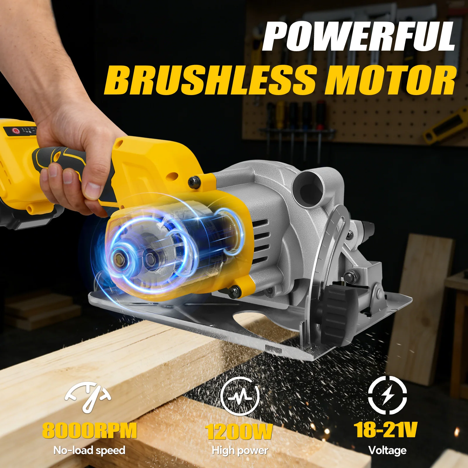 5Inch Brushless Electric Circular Saw 8000RPM 3 Speed Cordless Power Saw Woodworking Cutting Tool for Dewalt 20V Battery Pin