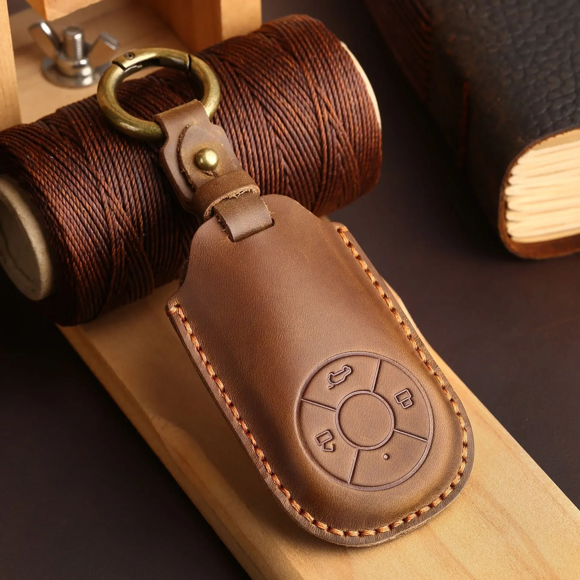 1pc Leather Car Remote Key Case Cover Protect Shell Bag For Great Wall GWM ORA R1 R2 Good CAT Keychain Accessories