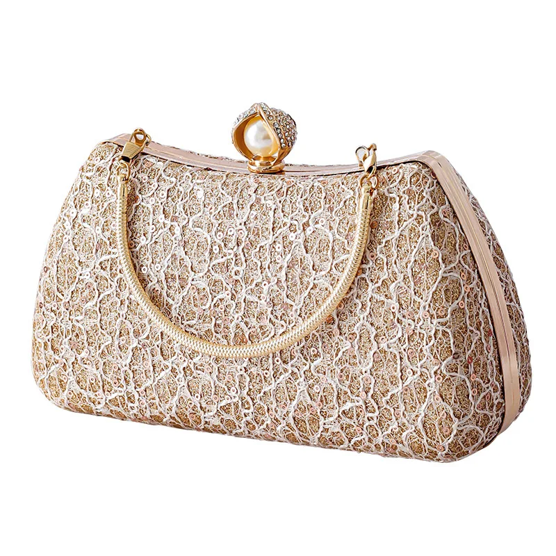 

Lace & Sequin Messenger - Fashionable Shoulder Bag For Banquet Dresses Trendy Snap Closure Handbag Sequin Glamour Party Clutch