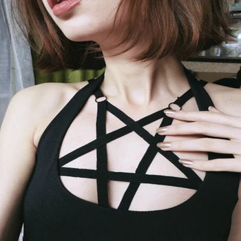 BONDAGE STRAPPY Body Harness Bra Pentagram Crop Top Lingerie Black Women Sexy Cage Belt Punk Elastic Dance Club Rave Bralette