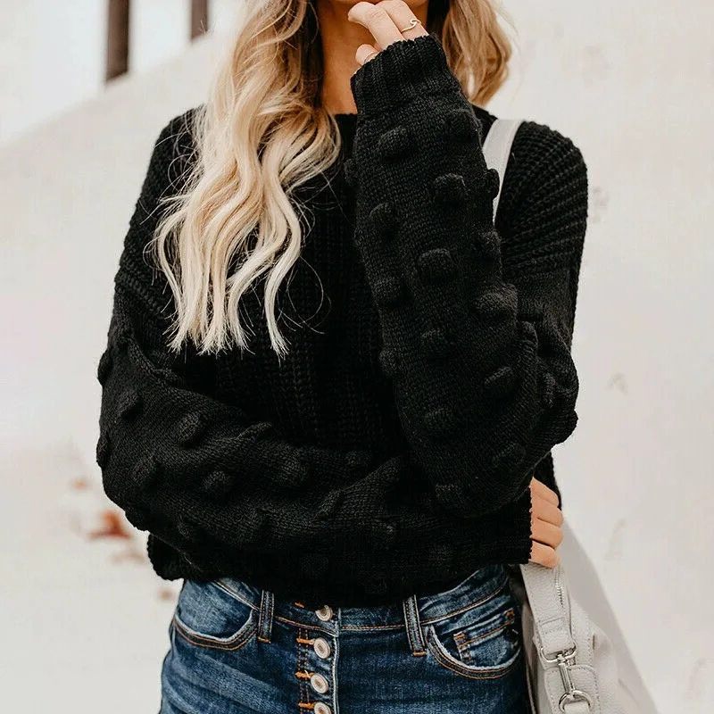 2025 neue Herbst Winter frauen Oansatz Langarm Pullover Mode Lässig Einfarbig Strickwaren Street Style Abgeschnitten Pullover