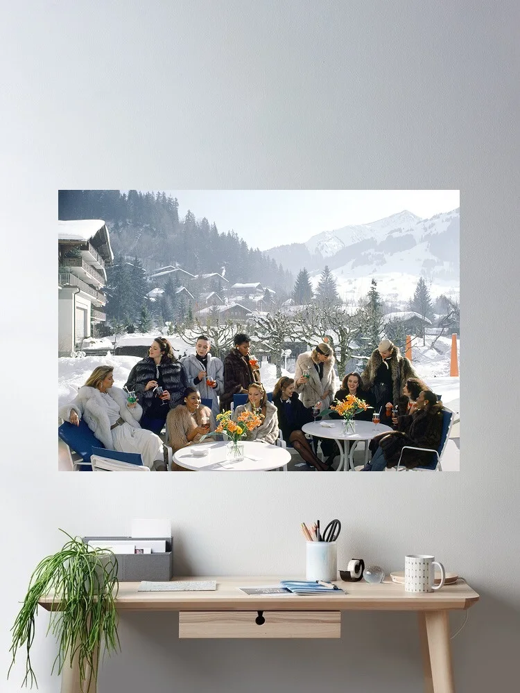 Slim Aarons 'Drinks At Gstaad', Print Art Canvas Poster, Living Room, Home Wall Decor Picture