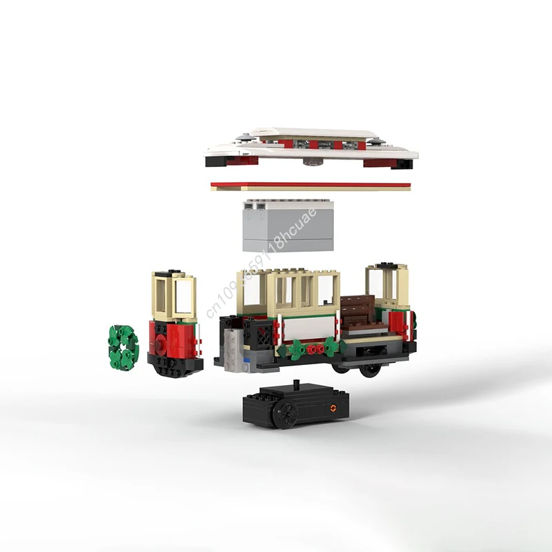 432PCS MOC Winter Village Tram Model Building BlocksTechnique Creative Assembly Brick Toys Christmas Gifts