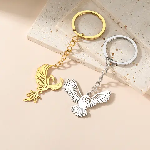 Skyrim Phoenix Owl Pendant Keychain Stainless Steel Hollow Bird Charm Car Key Chain Keyring Fashion Animal Accessories Gift