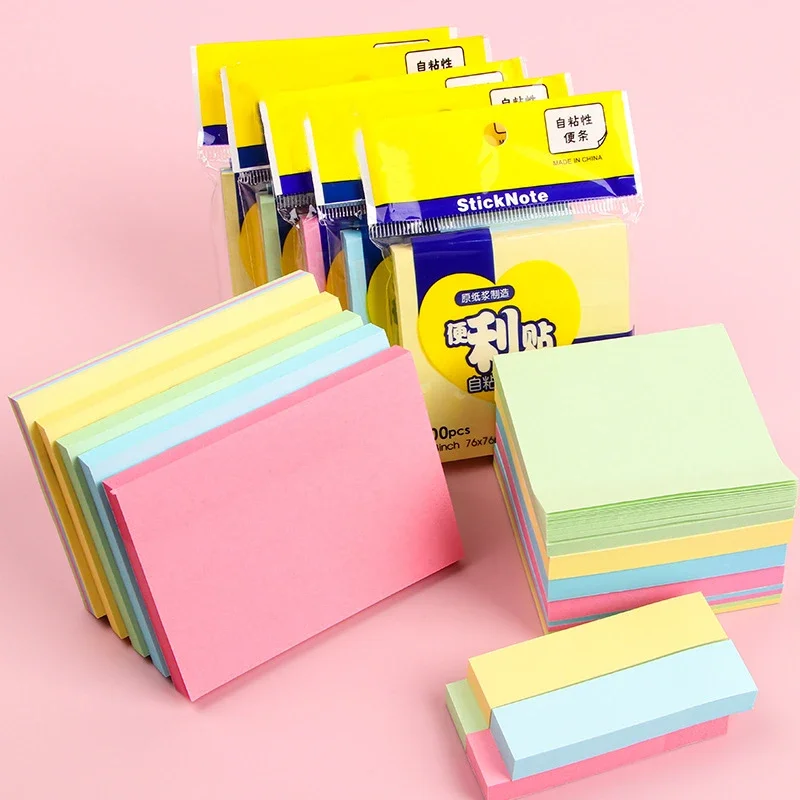 100 folhas de cor adesivo notas pegajosas almofadas postits papelaria memorando bloco de notas caderno escola escritório postou adesivo de papel