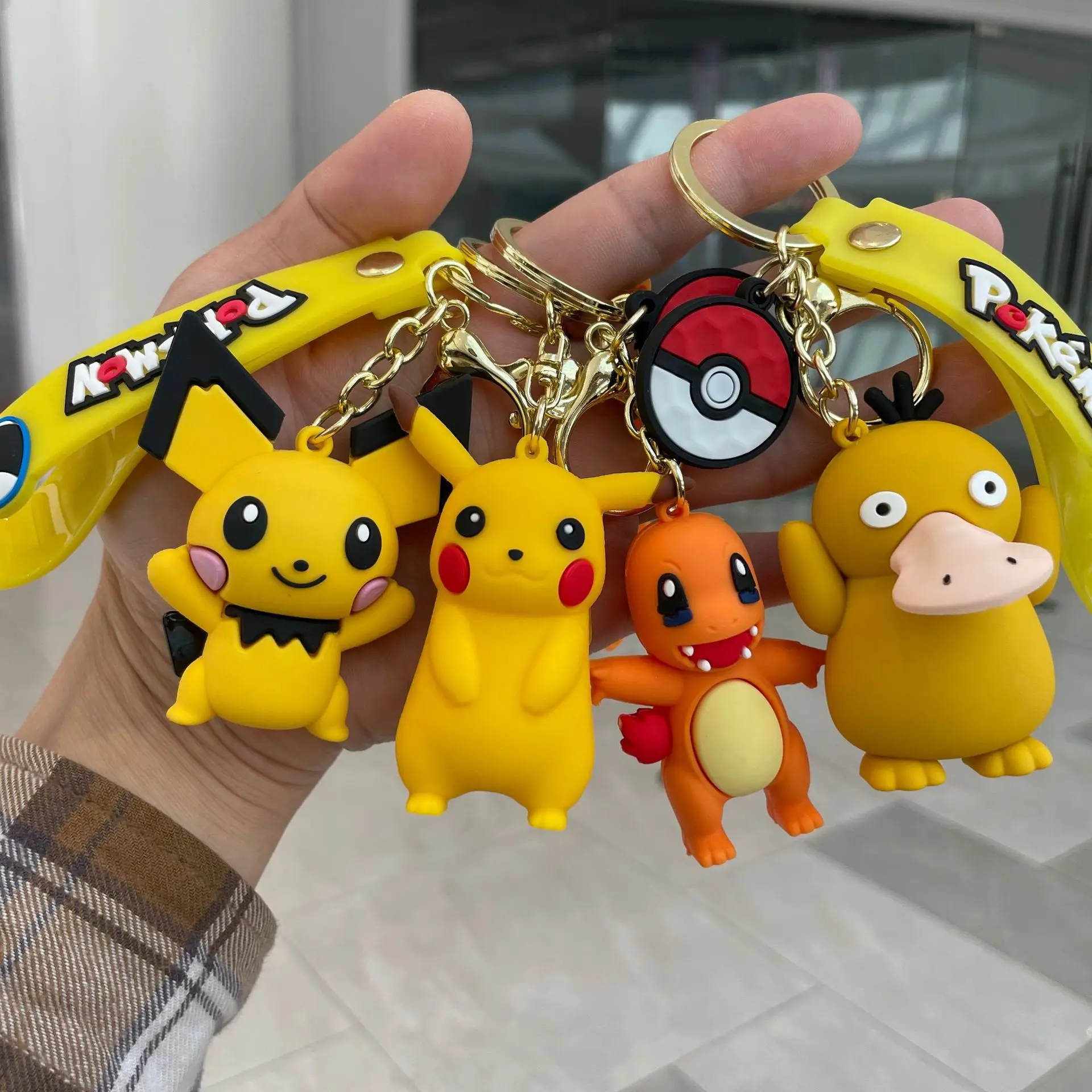 Pokemon Action Figure Pikachu Keychain Key Chain Squirtle Psyduck Snorlax Keyring Cute Bag Pendant Model Car Decor Birthday Gift