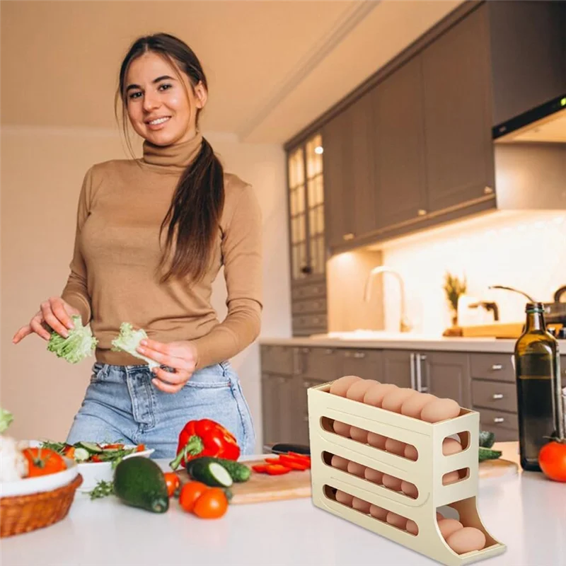 

AS94-30 Eggs Egg Holder For Fridge -Auto Rolling Fridge Egg Organizer, Space-Saving Egg Dispenser Holder,4 Tiers Fridge Durable