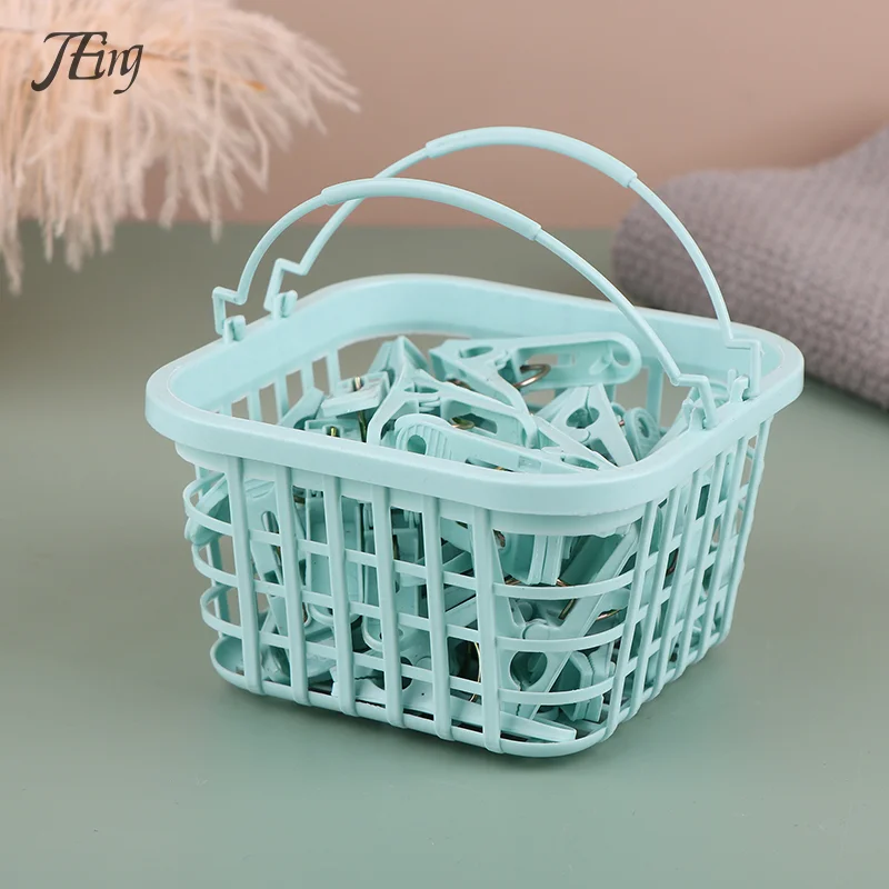 

30Pcs Plastic Clothes Pegs Laundry Clothespin Pins Clothes Drying Clips Windproof Clothes Clips Small Clothes Pegs With Basket