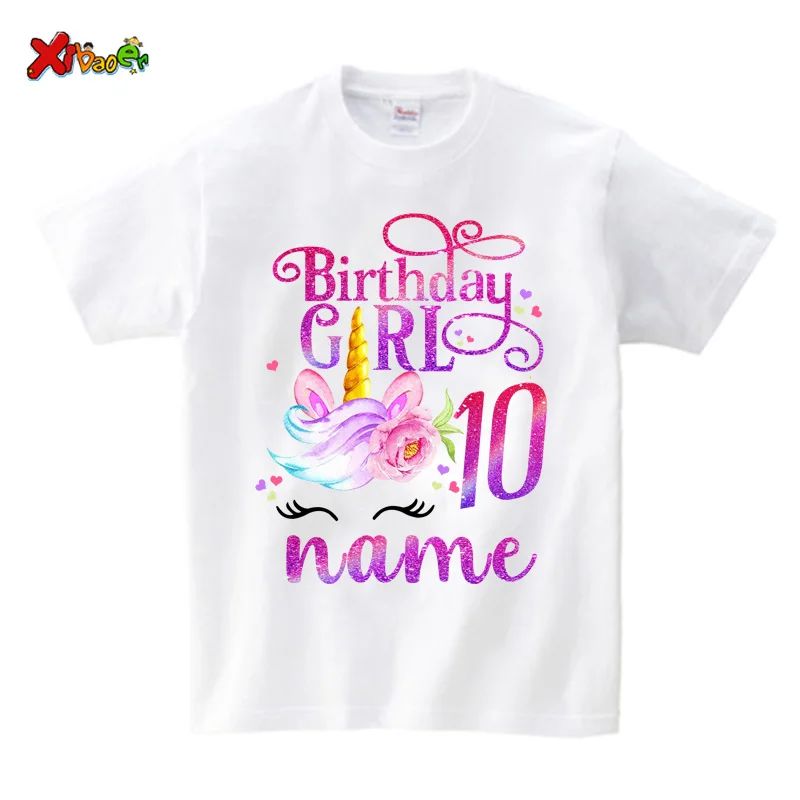 Camiseta de cumpleaños de unicornio para niña, ropa a juego para fiesta familiar, conjunto de camisa con nombre personalizado