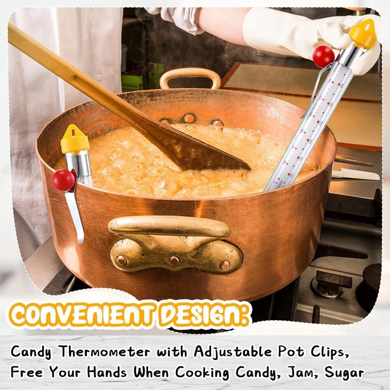 N38R_2Pcs Candy Thermometer with Pot Clip 8inch Deep Fry Oil Thermometer