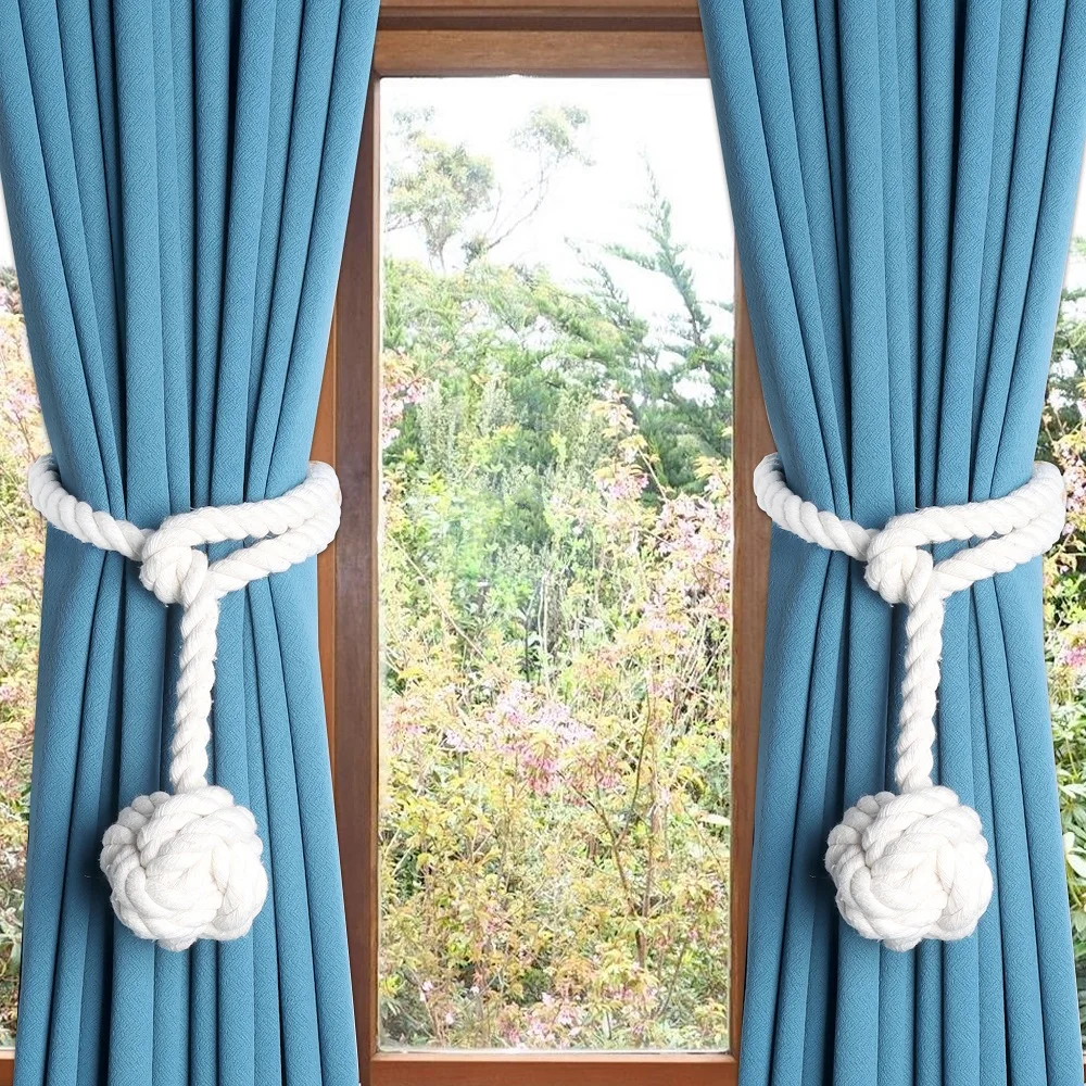 1pairs Beautiful Curtain Tiebacks, Natural Soft Jute Curtain Rope Pullback, Handmade Rustic Decorative Curtain Holdbacks