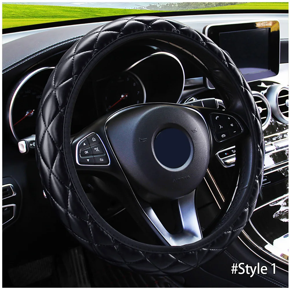 Soft Leather Steering Wheel Cover Car Steering Wheel Cover Crystal Crown Steering Non-slip Protective Interior Accessories