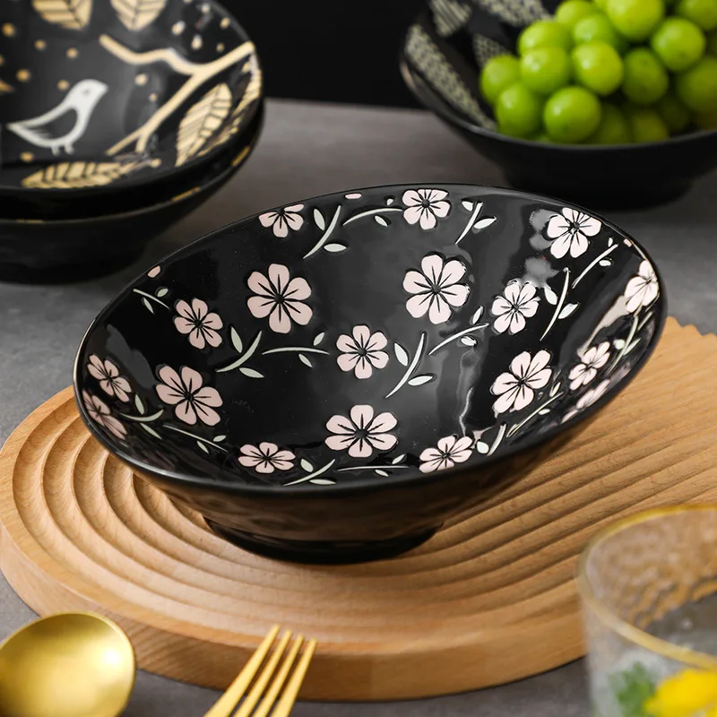 

8-Inch Japanese style relief underglaze ceramic tableware creative oblique fruit salad ice cream smoothie bowl noodle bowl
