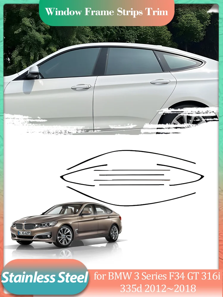 Pour BMW série 3 F34 GT 316i 335d 2012 ~ 2018 2013 argent noir acier inoxydable cadre de fenêtre de porte de voiture rebord de fenêtre garniture accessoire