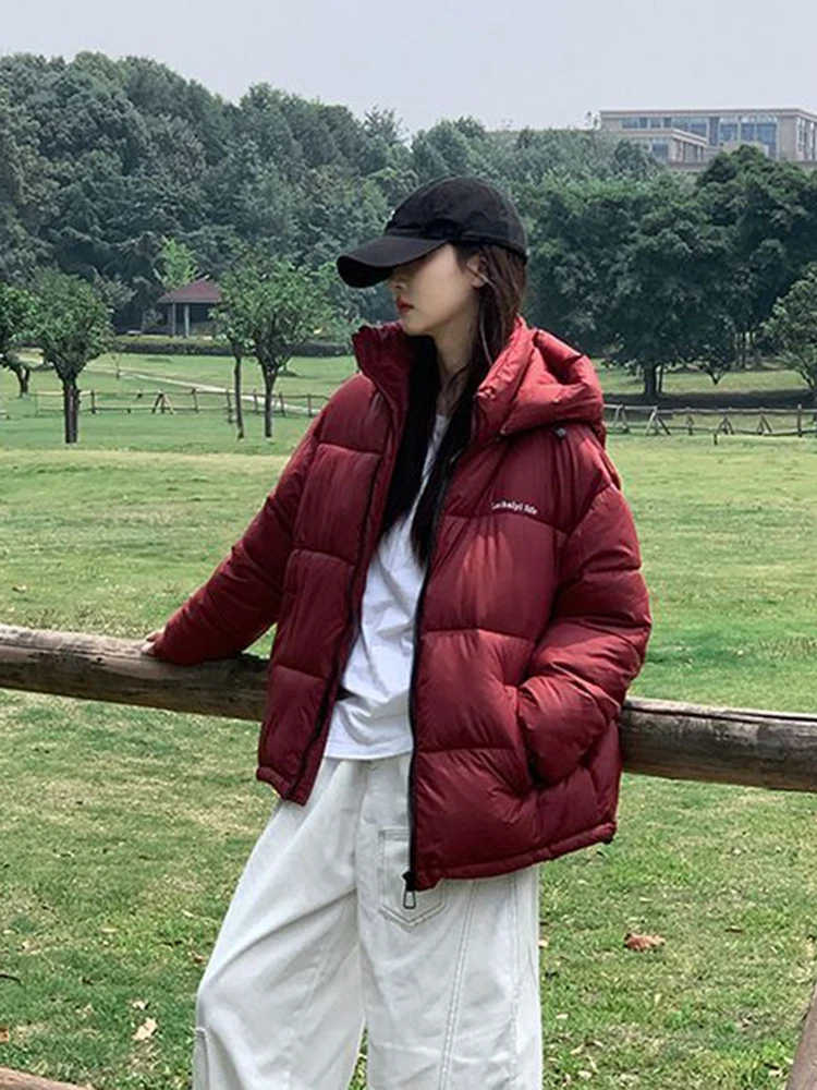 Vintage Lightweight Letter Parkas Women Long Sleeve Loose Winter Y2K Puffy Coat American Casual Retro Harajuku Warm Bf Jacket