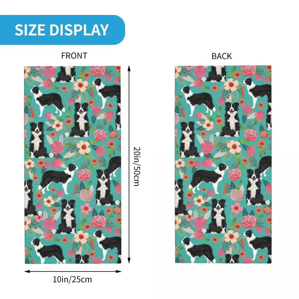 Border Collie Dog Vintage Florals Bandana Neck Gaiter Printed Animal Balaclavas Face Mask Scarf Multi-use Cycling Running Adult