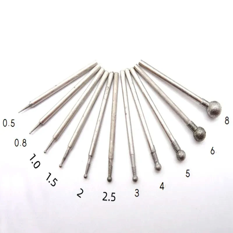 1mm-6mm Diamond Grinding Needle Head Cutter Jade Carve Tools Engrave Rotary Spherical Burr Tool 3mm Shank Round Ball