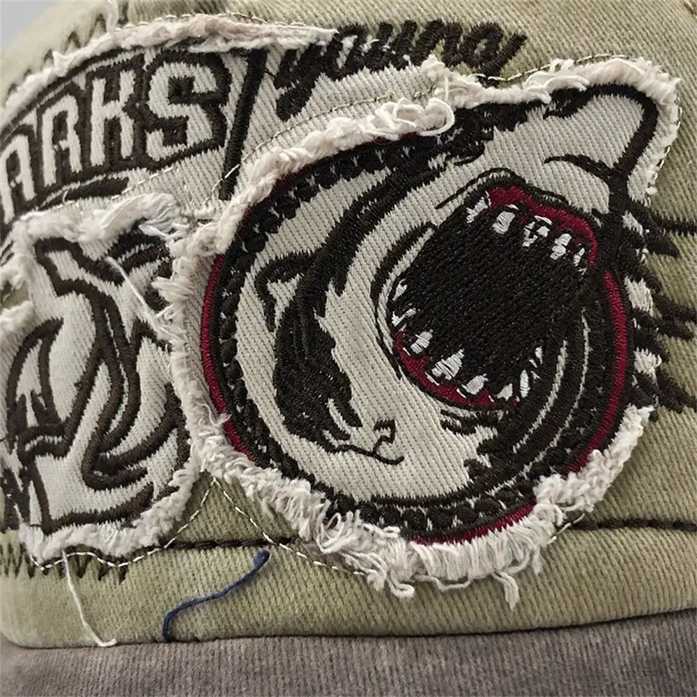 Fashion Embroidered Shark Baseball Cap Animal Adjustable Snapback Hat Washed Sun Hat Truck Cap Outdoor Sports