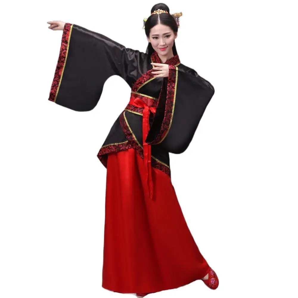 

Long Sleeves Hanfu Long Dress Performance Skirt Patchwork Chinese Tang Suit Dance Dress Ancient Style