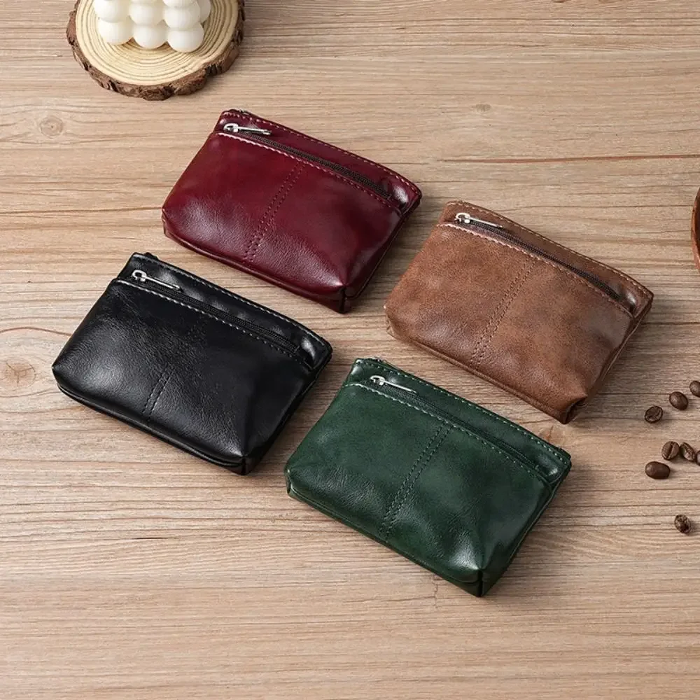 Fashion PU Leather Zero Wallet Solid Color Zipper Coin Purse Vintage Card Holder Unisex