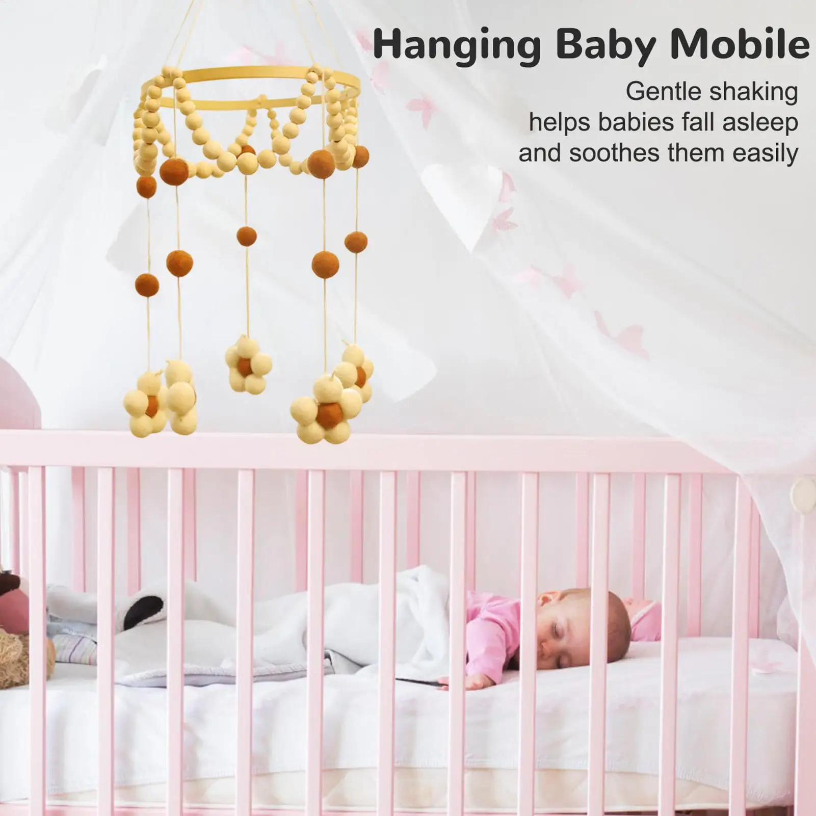 กระดิ่งแขวนตกแต่งห้องนอนเด็กอ่อน รูปทรงดอกไม้ ขนฟู ลูกบอล สำหรับแขวนบนเปลเด็ก เตียงเด็ก เตียงข้างเตียง