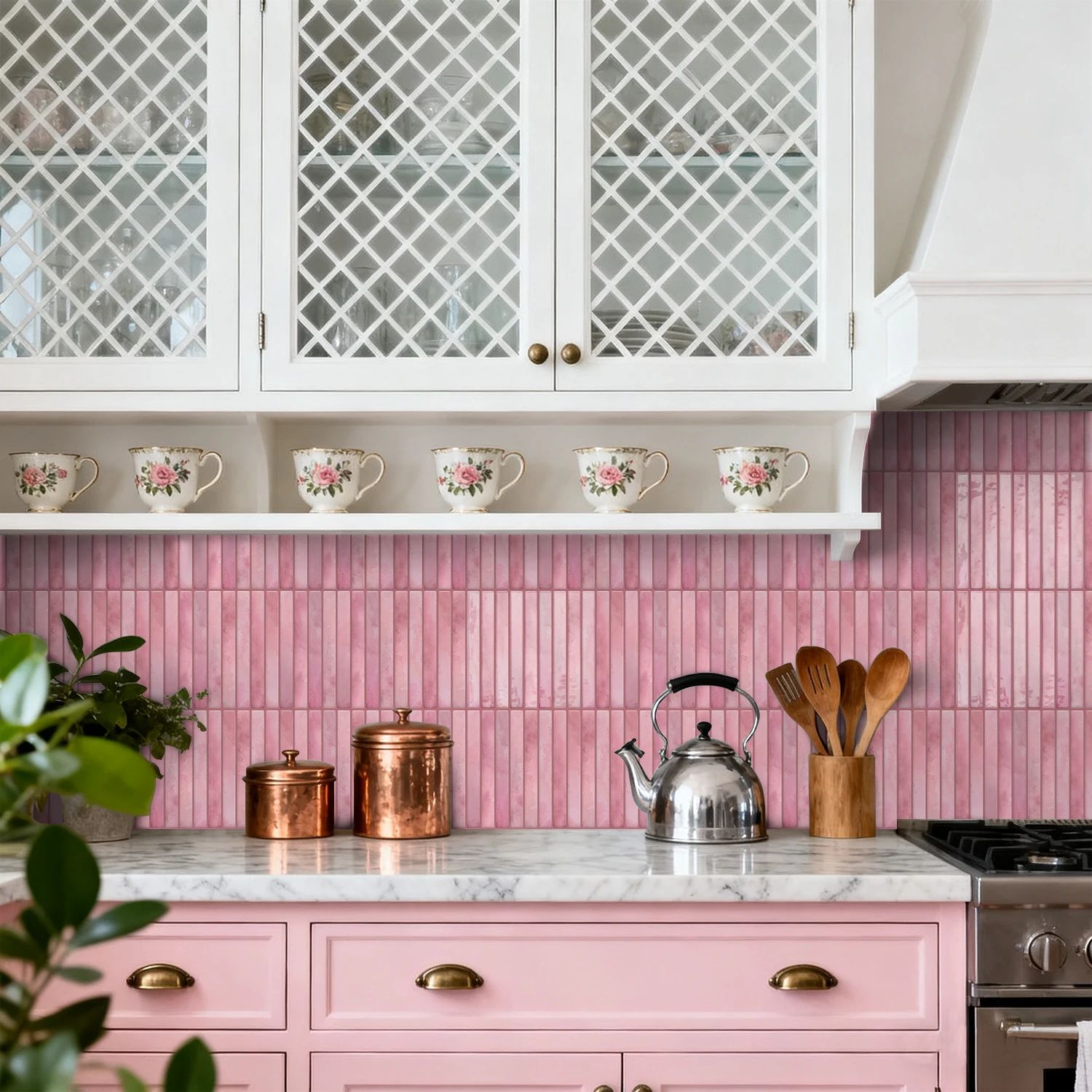 3D Gel Vinyl Pink Self-Adhesive Paper 4.72x9.68' Waterproof Peeling Kitchen Splash Proof Bathroom Decorative Tiles view 2