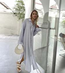 New Design 2024 Women Summer Long sleeve Basic Shirt Maxi Long dress