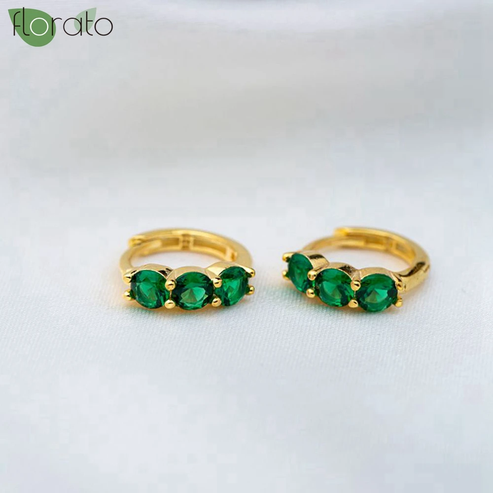 925 Sterling Silver Needle Green Zircon Small Hoop Earrings for Women Luxury Round Circle Huggie Earring Fashion Jewelry Gift