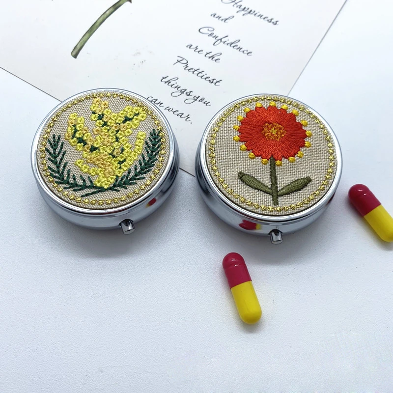 1/5Pcs Flower Style Portable 3 Cell Metal Pill Box Container Medicine Pill Case DIY Crafts Findings Round Medicine Case