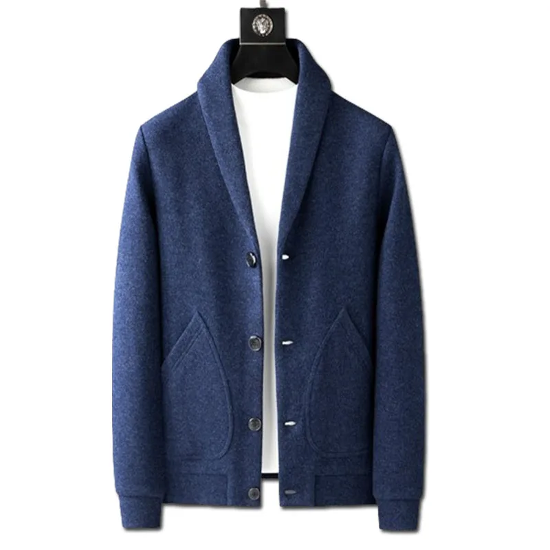 Collection level heavy high-end wool blended autumn and winter men\'s green fruit collar jacket warm woolen coat coat