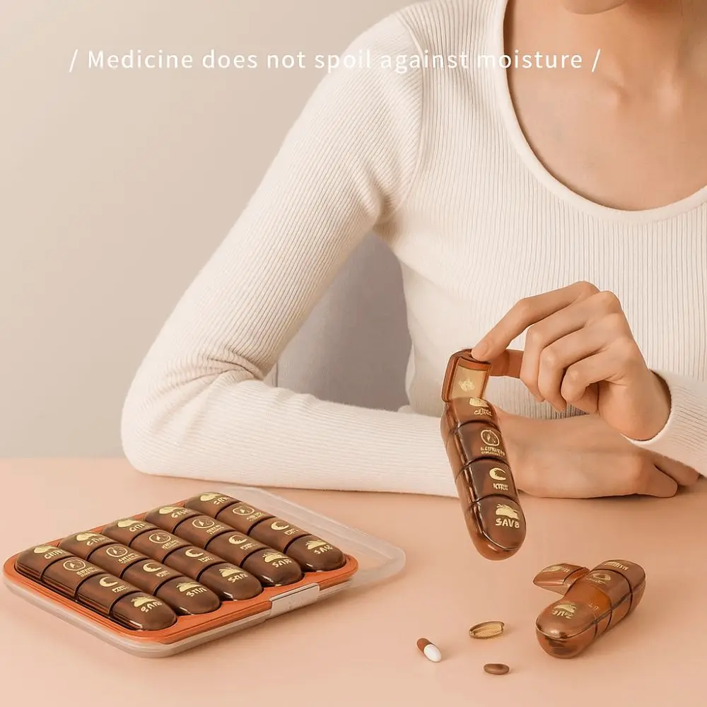 

21 /28 Compartments Pill Organizer Separate Grid Large Capacity Weekly Pill Box Reusable 3/4 Times-a-Day Pill Storage Box