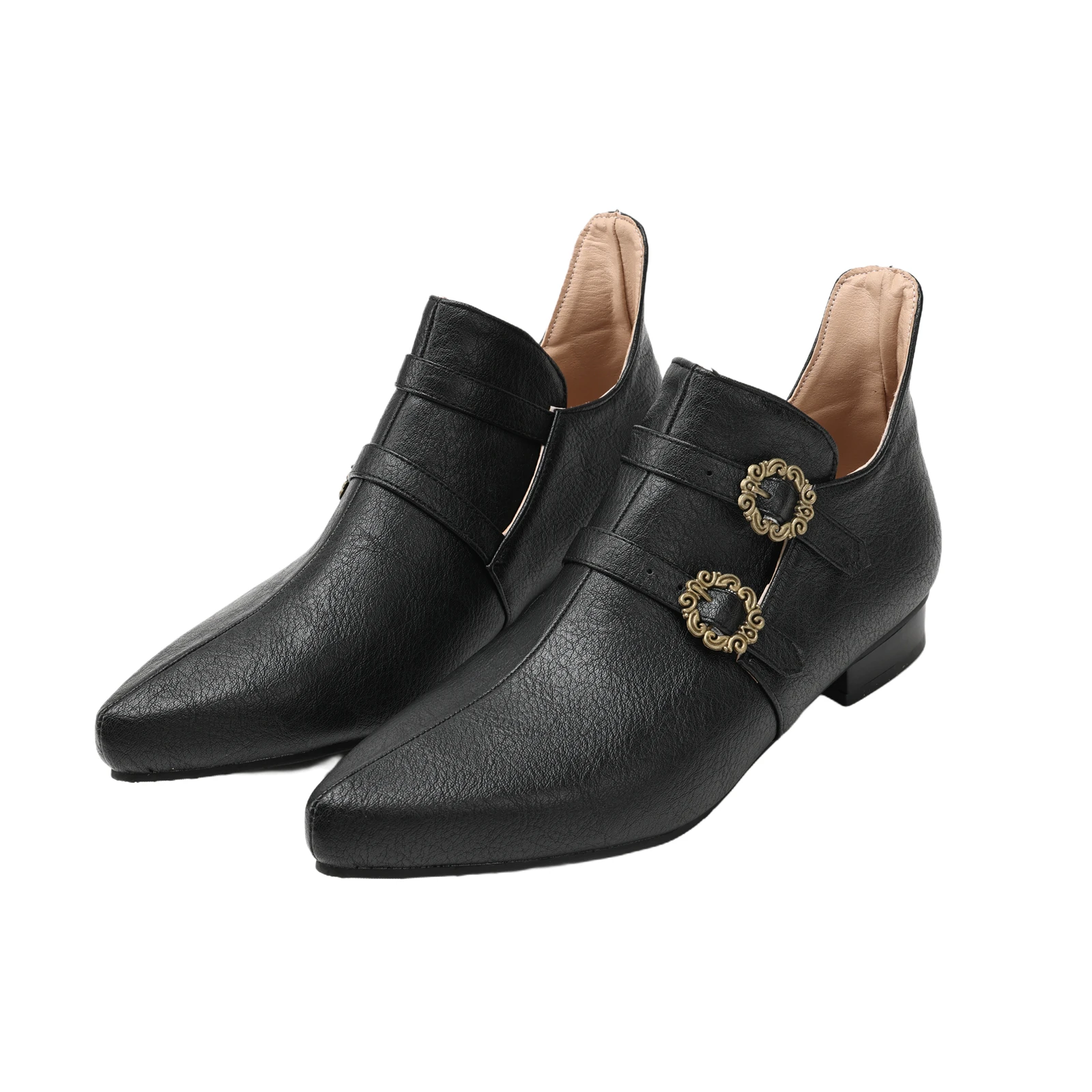 

Renaissance Medieval Men Viking Knight Prince Shoes Vintage Brown Buckle Leather Boots Short Shoes Cosplay Pirate Costume Props