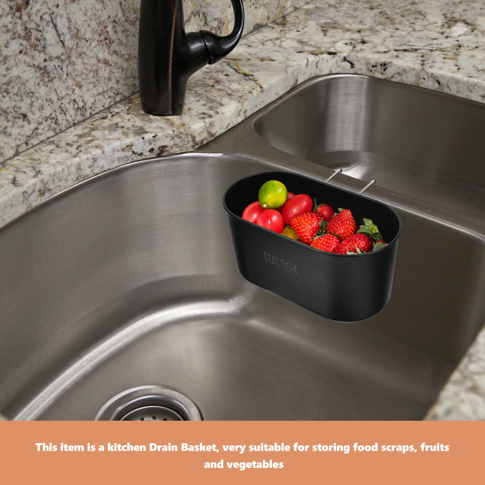 

Drain Basket for Kitchen Sink Rustproof Stainless Steel Multi-Function Sink Basket Easy Clean Storage Container for Wet Utensils