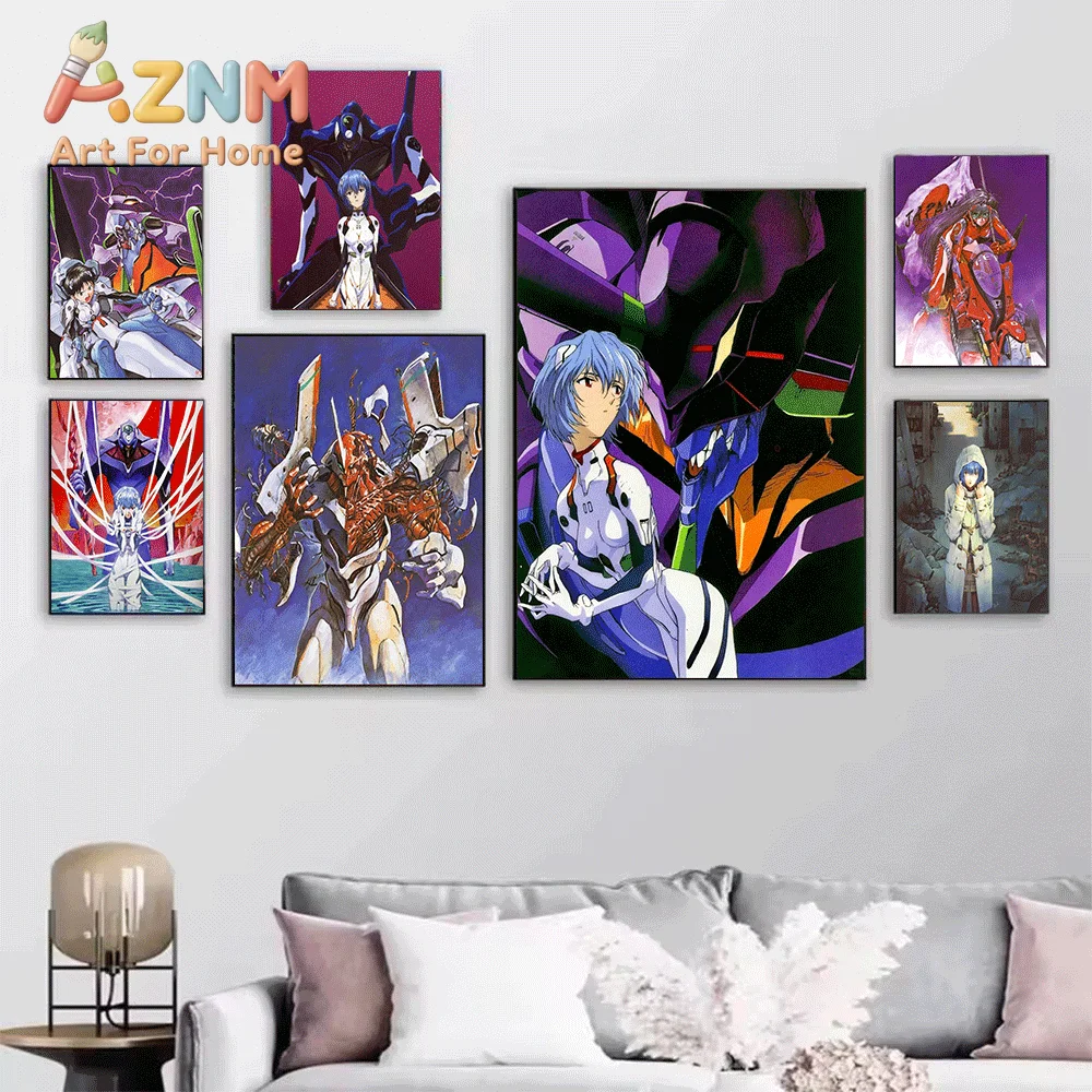 Neon Genesis Evangelion Anime Canvas Wall Art, Asuka Langley Soryu EVA-02 NERV Vintage Poster, Unframed Canvas Painting for Be